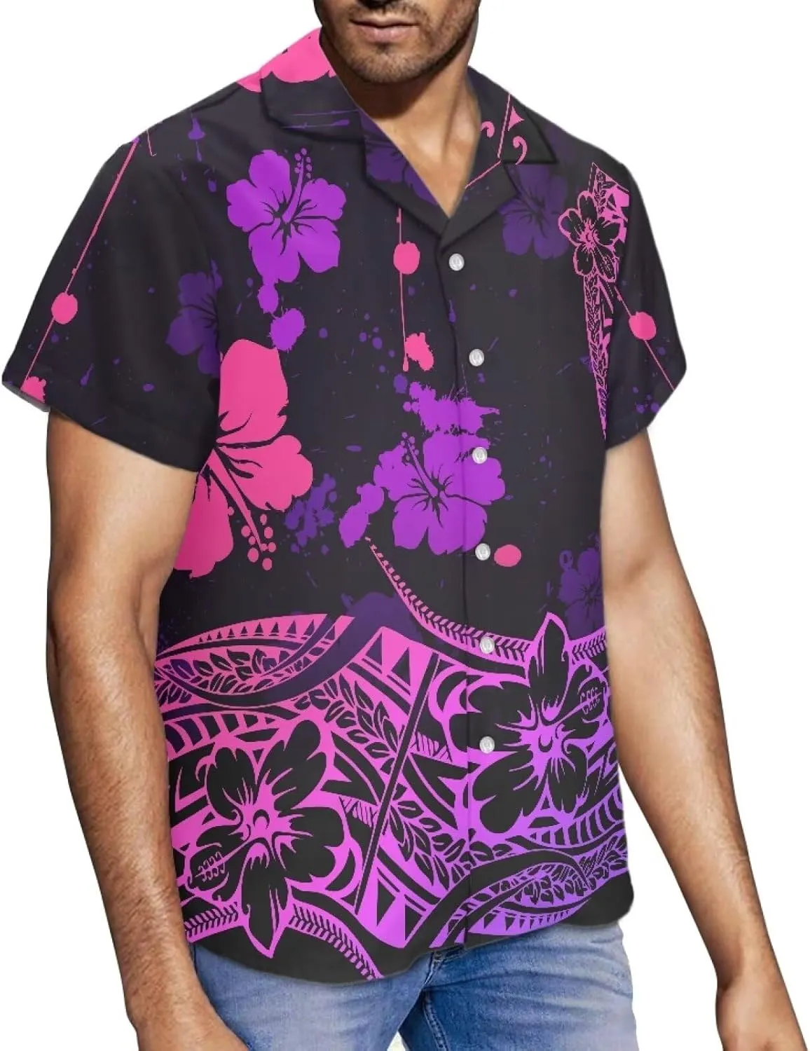 Polynesian Couple Matching Hawaiian Luau Party Outfit Set Polynesian Samoan Puletasi Print Dress and Men's Shirt