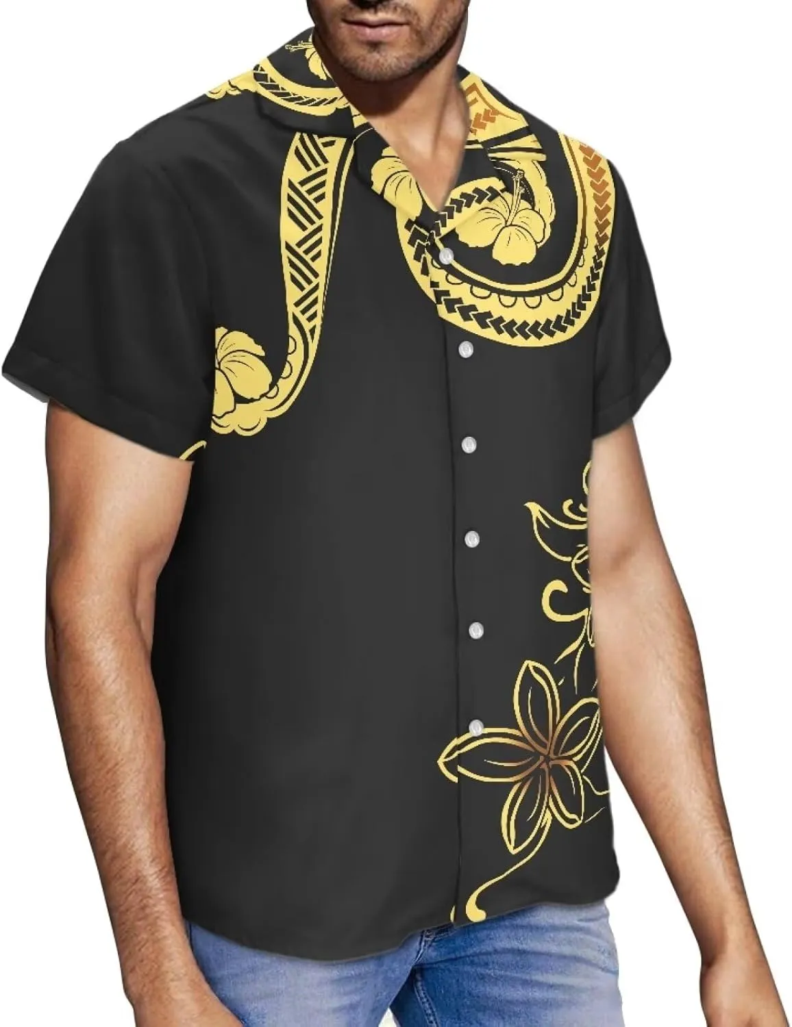 Polynesian Couple Matching Hawaiian Luau Party Outfit Set Polynesian Samoan Puletasi Print Dress and Men's Shirt