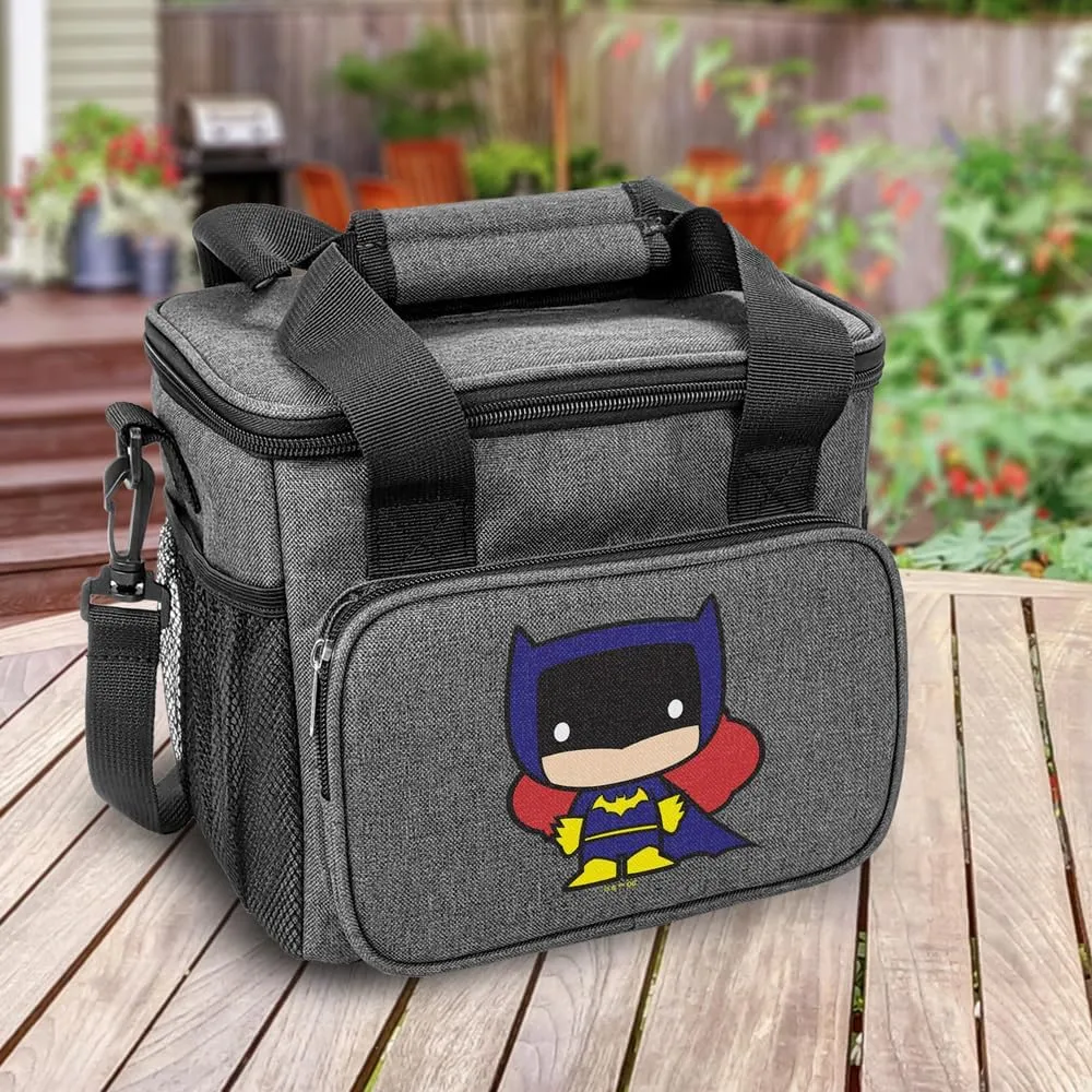 Popfunk Batman Batgirl Cute Chibi Character Soft Insulated Cooler Bag, Large Lunch Bag, Lightweight, Thermal and Reusable for Office, Picnic, Beach