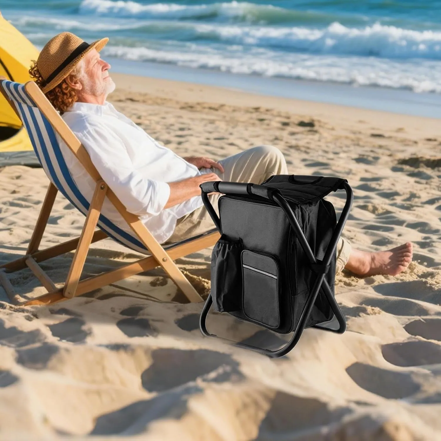 Portable Camping Chair - Foldable Chairs for Outside,Backpack Cooler Bag Camping Recliner for Mountaineering Hiking Travel Balcony Patio Festival Lawn Park Fishing Garden Backyard Picnic Poolside