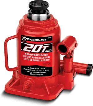 Powerbuilt 20 Ton Shorty Bottle Jack, Heavy Duty 40000 Pound Vehicle Hydraulic Lift with Stable Base, Pin Release, Stubby - 647504