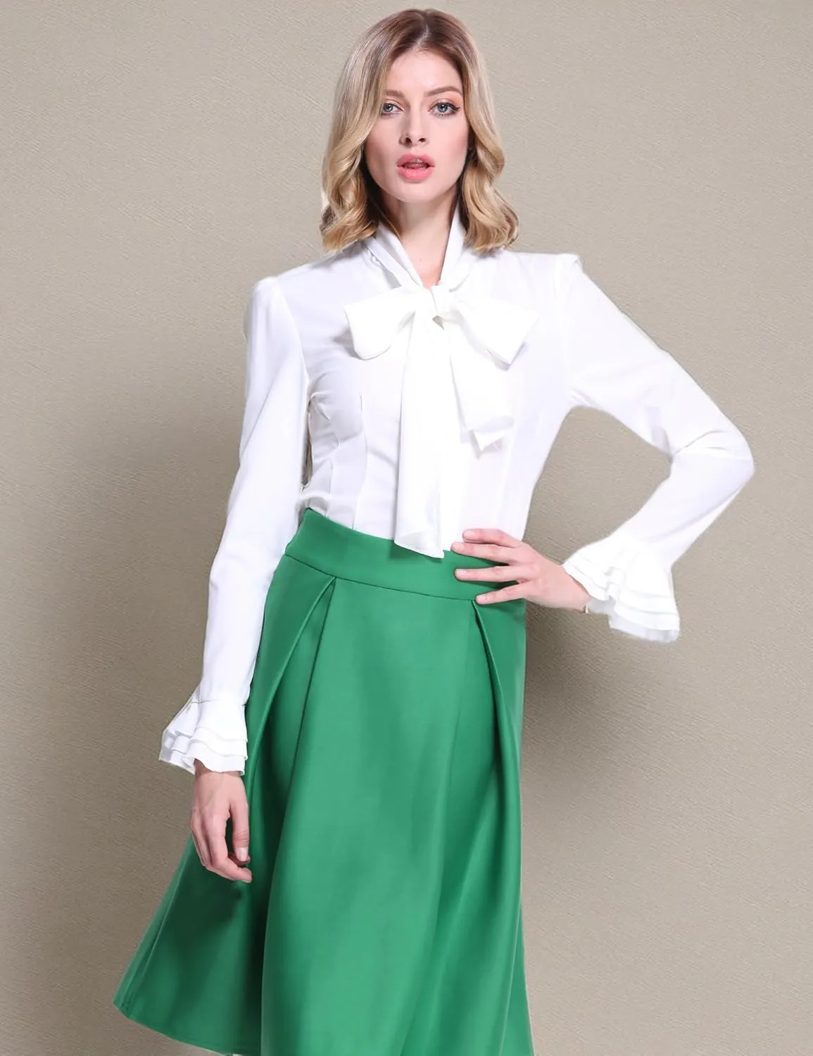 PrettyGuide Women Ruffle Victorian Blouse 50's Retro Silky Bow Tie Steampunk Shirts Tops