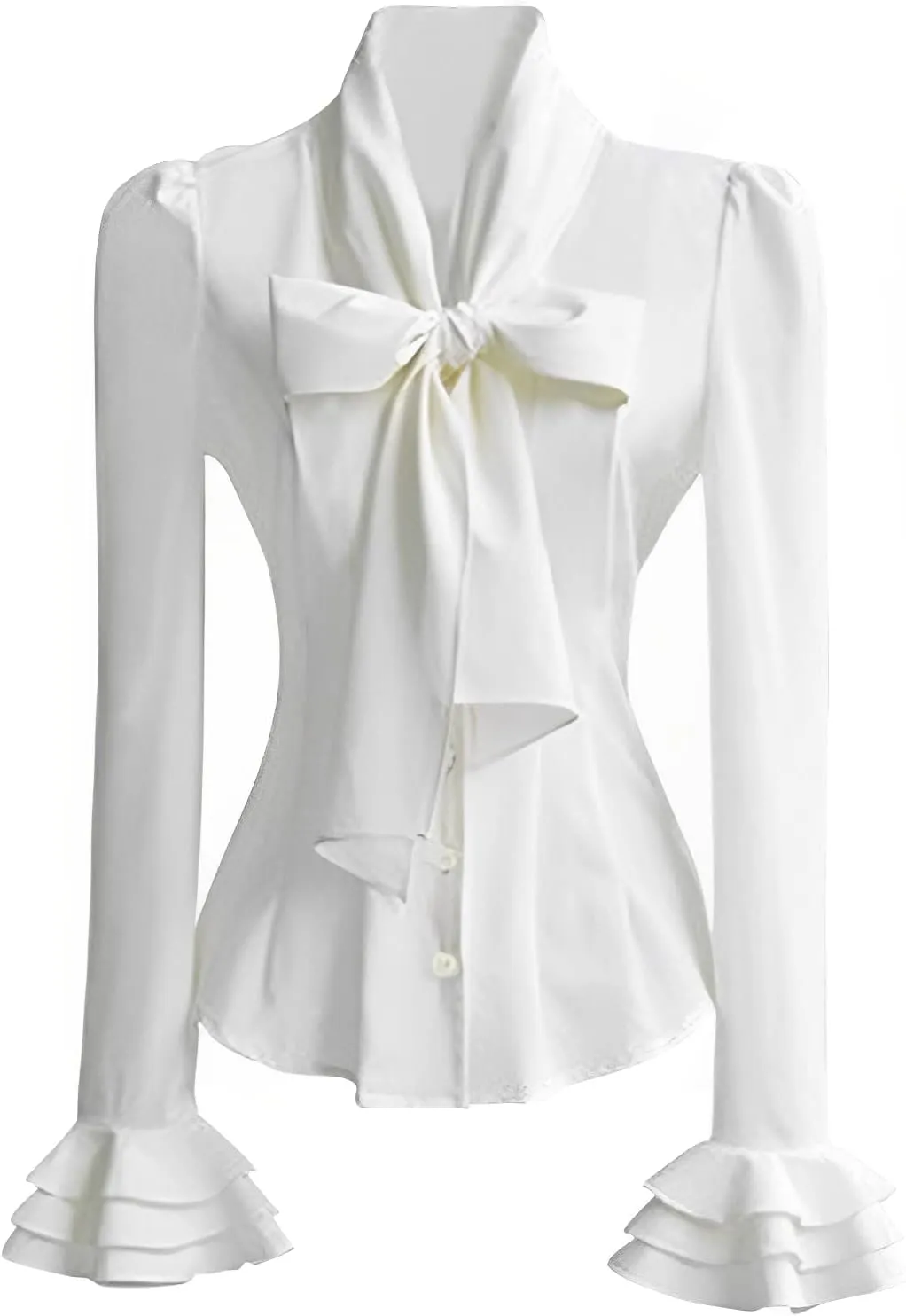 PrettyGuide Women Ruffle Victorian Blouse 50's Retro Silky Bow Tie Steampunk Shirts Tops