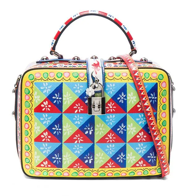 Printed Textured-Leather Shoulder Bag