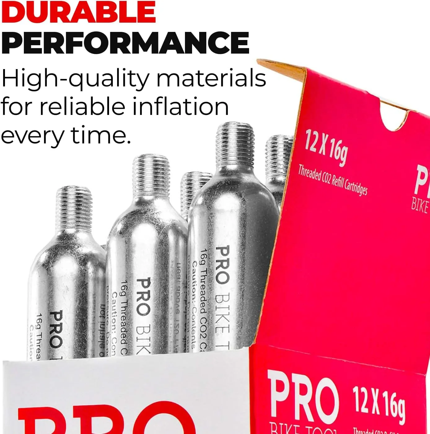 PRO BIKE TOOL CO2 Cartridges - Threaded CO2 Canisters for Bike Tires - Quick Inflation for Road, MTB, Cyclocross, Gravel, Hybrid Bikes - Portable, Durable, Essential for On-The-Go Repairs