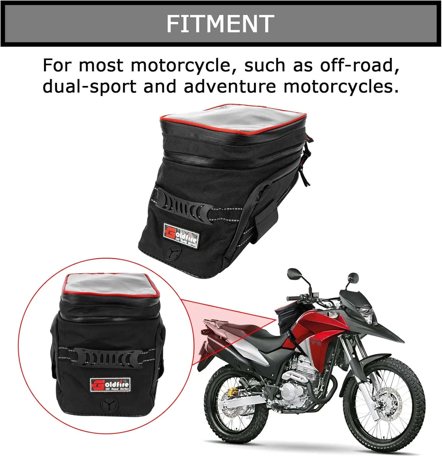 PSLER Motorcycle Tank Bag,Gas Oil Fuel Tank Bag,Waterproof Saddle Bag Reflective Shoulder Bag,2022 Upgraded (Red)