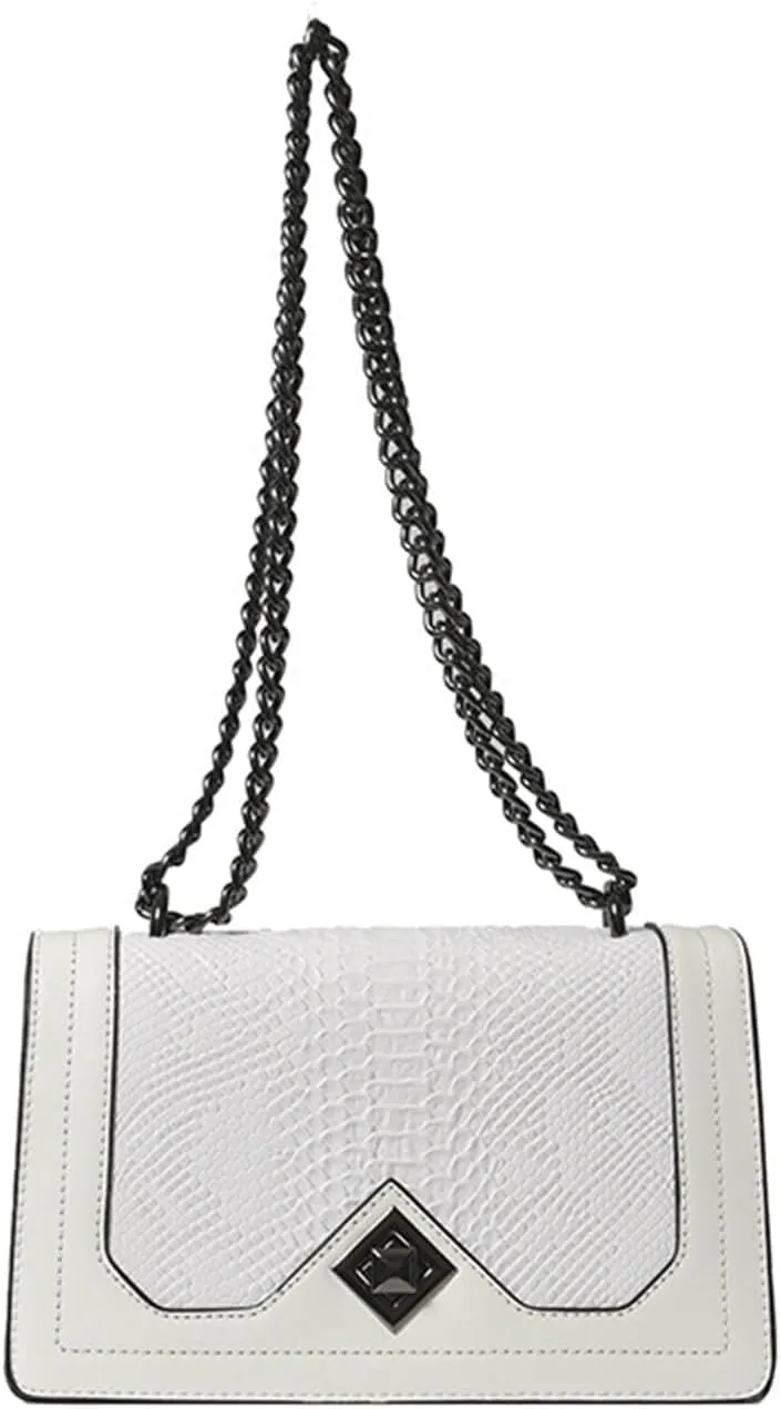 PU Leather Snakeskin Print Crossbody Chain Shoulder Bag, Fashion-Retro Women's Bag, Shoulder Bag (White)