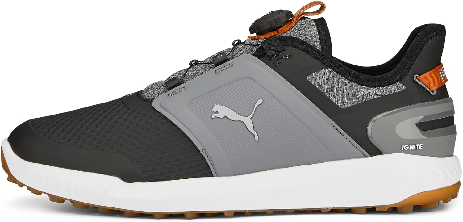 PUMA Men's Ignite Elevate Disc Golf Shoe, Black-Quiet Shade-Gum, 10.5