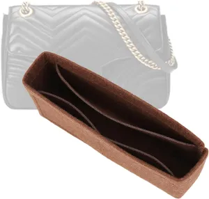 Purse Organizer Insert Felt With Pockets, Mini Handbag Tote Shaper for GG Marmont Matelasse Shoulder Bag, Turn Your Purse Into A Crossbody (Brown, Small)