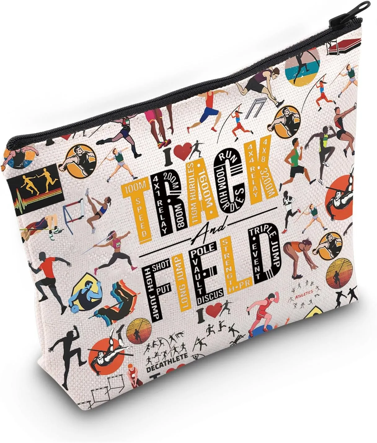 PWHAOO Cross Country Running Gift Track and Field Theme Makeup Bag Running Lover Cosmetic Bag Track And Field Athletics Gift (Track and Field Theme M)