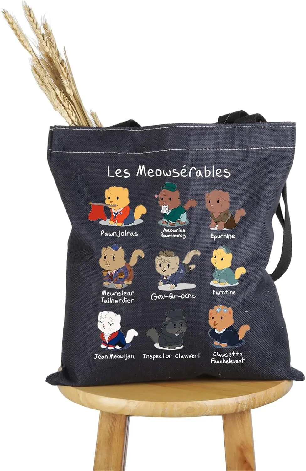 PWHAOO Literature Inspired Gift Les Meowserables Tote Bag Cat Lover Handbag Musical Cosplay Merch