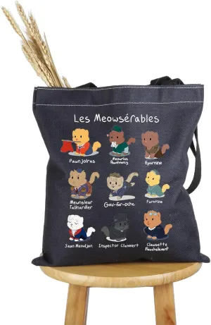 PWHAOO Literature Inspired Gift Les Meowserables Tote Bag Cat Lover Handbag Musical Cosplay Merch