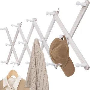 Qiannhee 16 inch Expandable Wall Mounted Coat Rack,Collapsible Coat Rack Wall Mount White with 14 Hooks,Hanger Space Saver for Office and Entryway Coat Rack,Home Decor(Rustic White)
