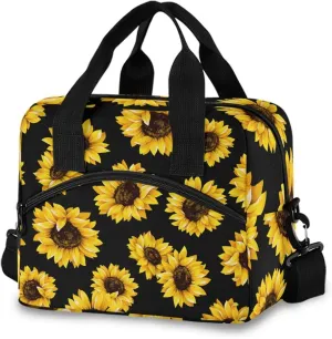 Qilmy Sunflower Lunch Bag Insulated Cooler Lunch Tote Bag with Adjustable Shoulder Strap for Office Work School Picnic Travel
