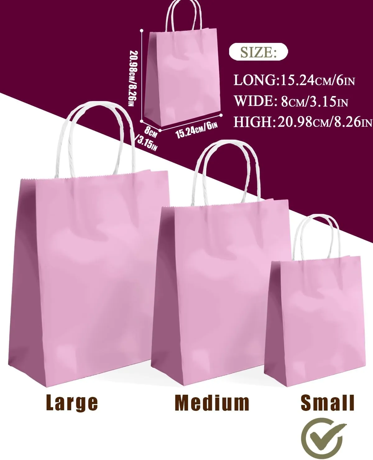 qiqee 24PCS Small Gift Bag with Handles Bulk 8.3"x6"x3" Gift Bags Pink Purple Bags Multiple Uses (Small Size)