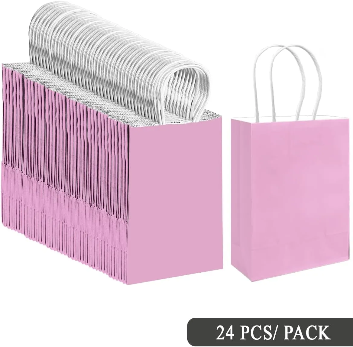 qiqee 24PCS Small Gift Bag with Handles Bulk 8.3"x6"x3" Gift Bags Pink Purple Bags Multiple Uses (Small Size)