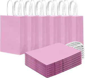 qiqee 24PCS Small Gift Bag with Handles Bulk 8.3"x6"x3" Gift Bags Pink Purple Bags Multiple Uses (Small Size)