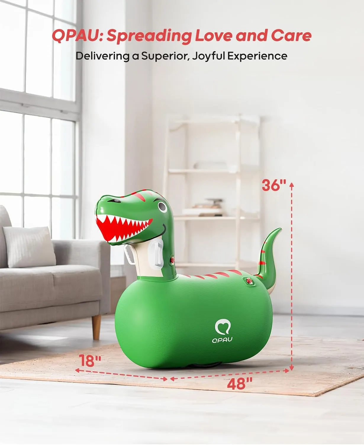 QPAU Inflatable Bouncy Dinosaur Toys 2 PCS with Hand Pump, Heavy Duty Giant Bouncy Pal, 220lbs Load Capacity, Ride On Bouncy Animal Hopper Toy, Indoor Outdoor Bouncers for Kids Girls Boys Ages 5 
