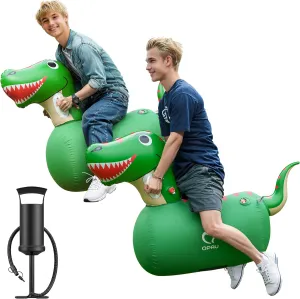QPAU Inflatable Bouncy Dinosaur Toys 2 PCS with Hand Pump, Heavy Duty Giant Bouncy Pal, 220lbs Load Capacity, Ride On Bouncy Animal Hopper Toy, Indoor Outdoor Bouncers for Kids Girls Boys Ages 5 