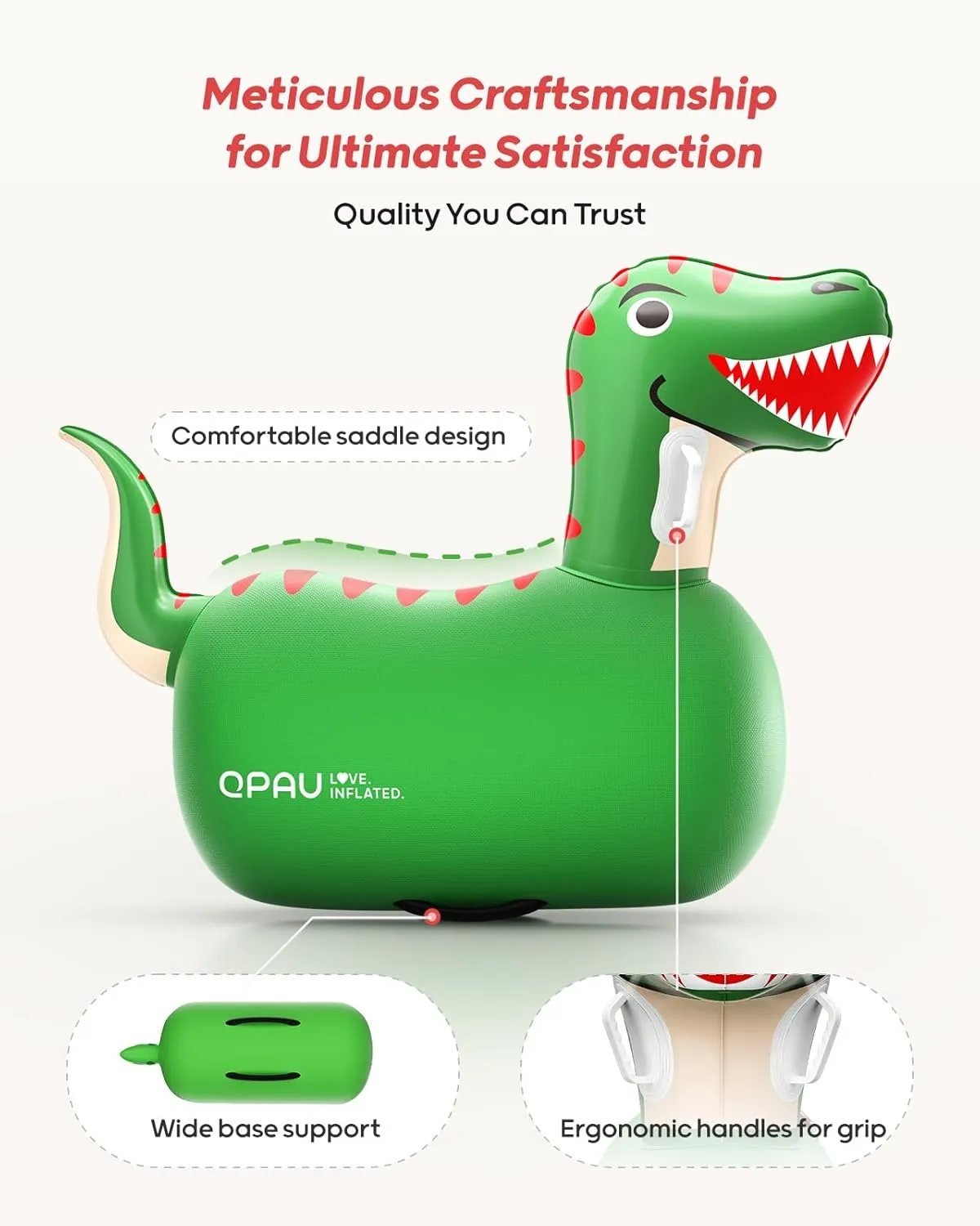 QPAU Inflatable Bouncy Dinosaur Toys 2 PCS with Hand Pump, Heavy Duty Giant Bouncy Pal, 220lbs Load Capacity, Ride On Bouncy Animal Hopper Toy, Indoor Outdoor Bouncers for Kids Girls Boys Ages 5 