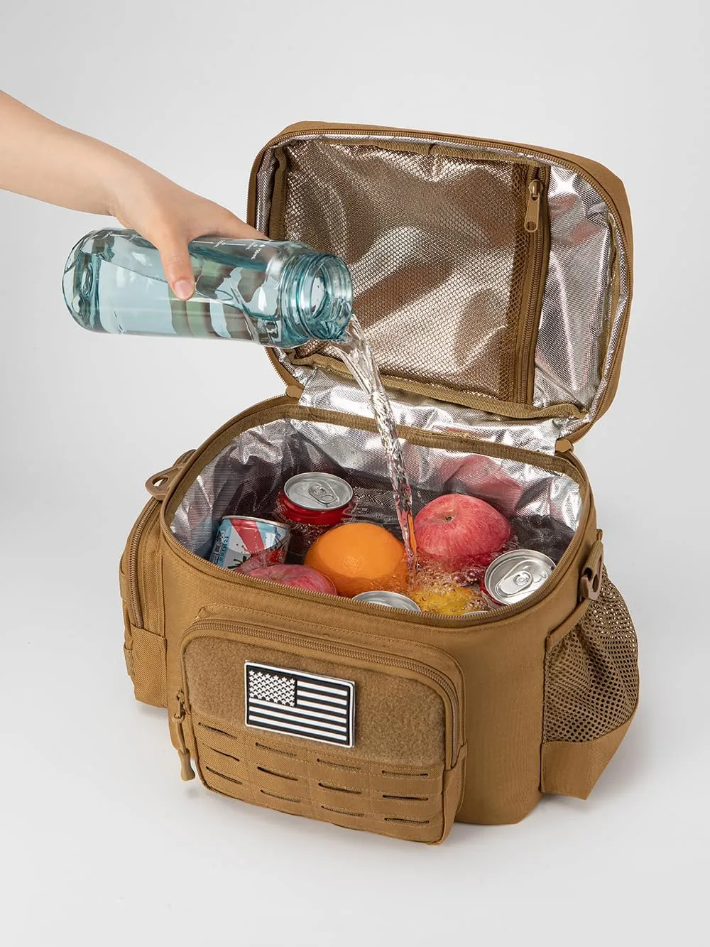 QT&QY Tactical Lunch Bag for mens Military heavy duty lunch box work Leakproof insulated Durable Thermal Cooler Bag for Adult Meal for Office Camping Picnic Pail MOLLE Webbing Khaki
