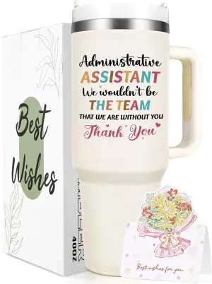 Qtencas Administrative Assistant Gifts, Administrative Professional Day Gifts for Administrative Assistant, Thank You Birthday Christmas Gift Stainless Steel Insulated Travel Tumbler (40oz, Creamy)