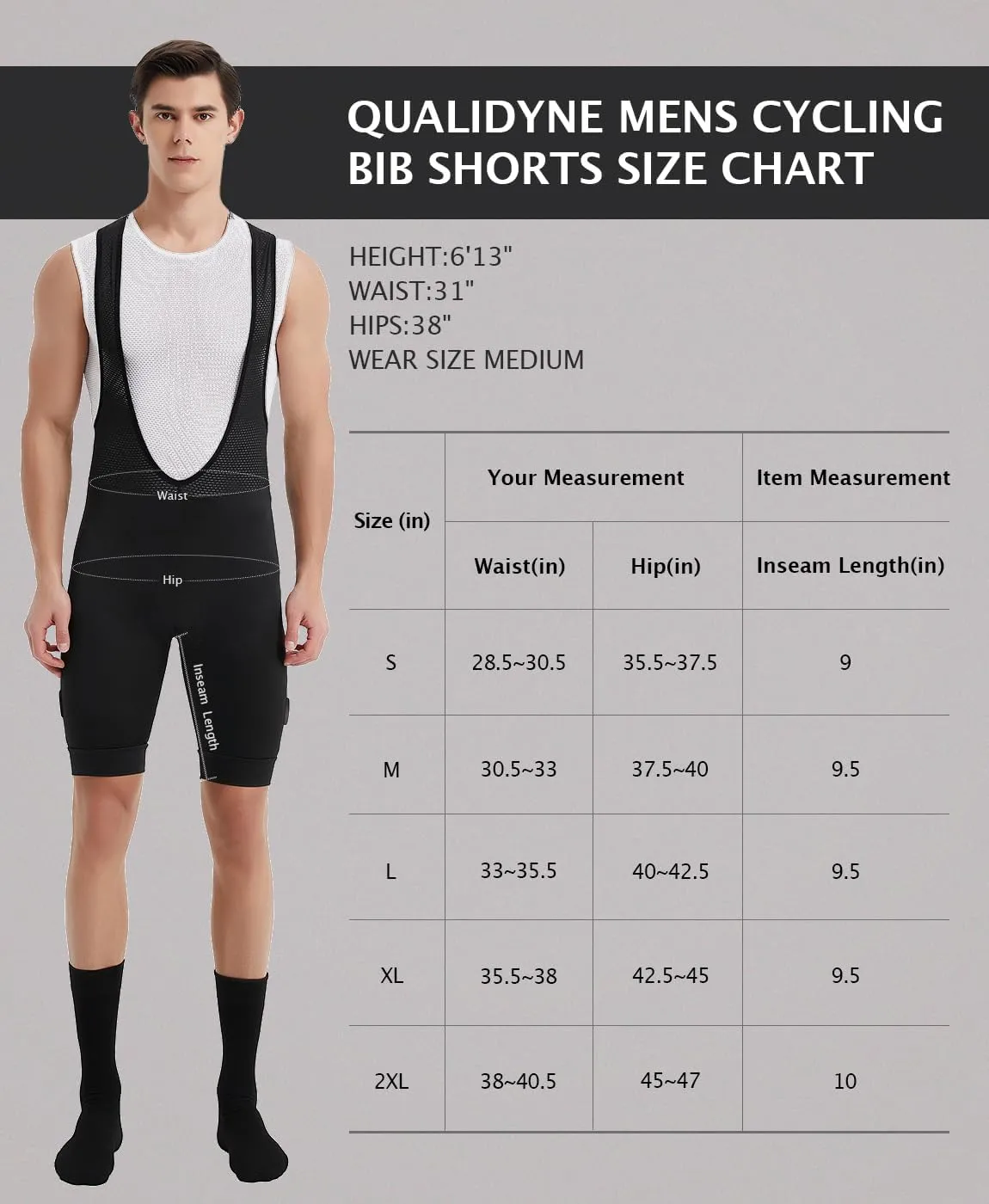 qualidyne Men's Cycling Bib Shorts 4D Padded Breathable Road Bike Bibs Biking Bicycle Shorts