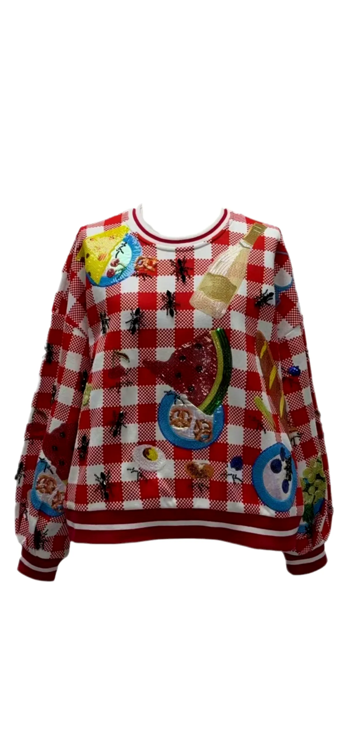 Queen of Sparkles Red & White Checkered Picnic Sweatshirt