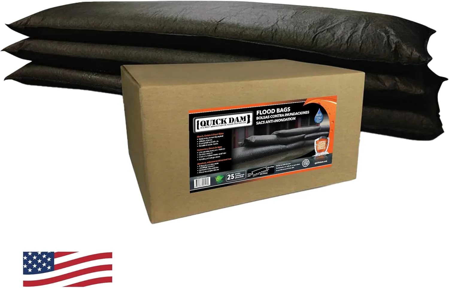 Quick Dam QD1248-25 Water-Activated Flood Bags-Jumbo Size-25/Pack, 25 Pack, Black