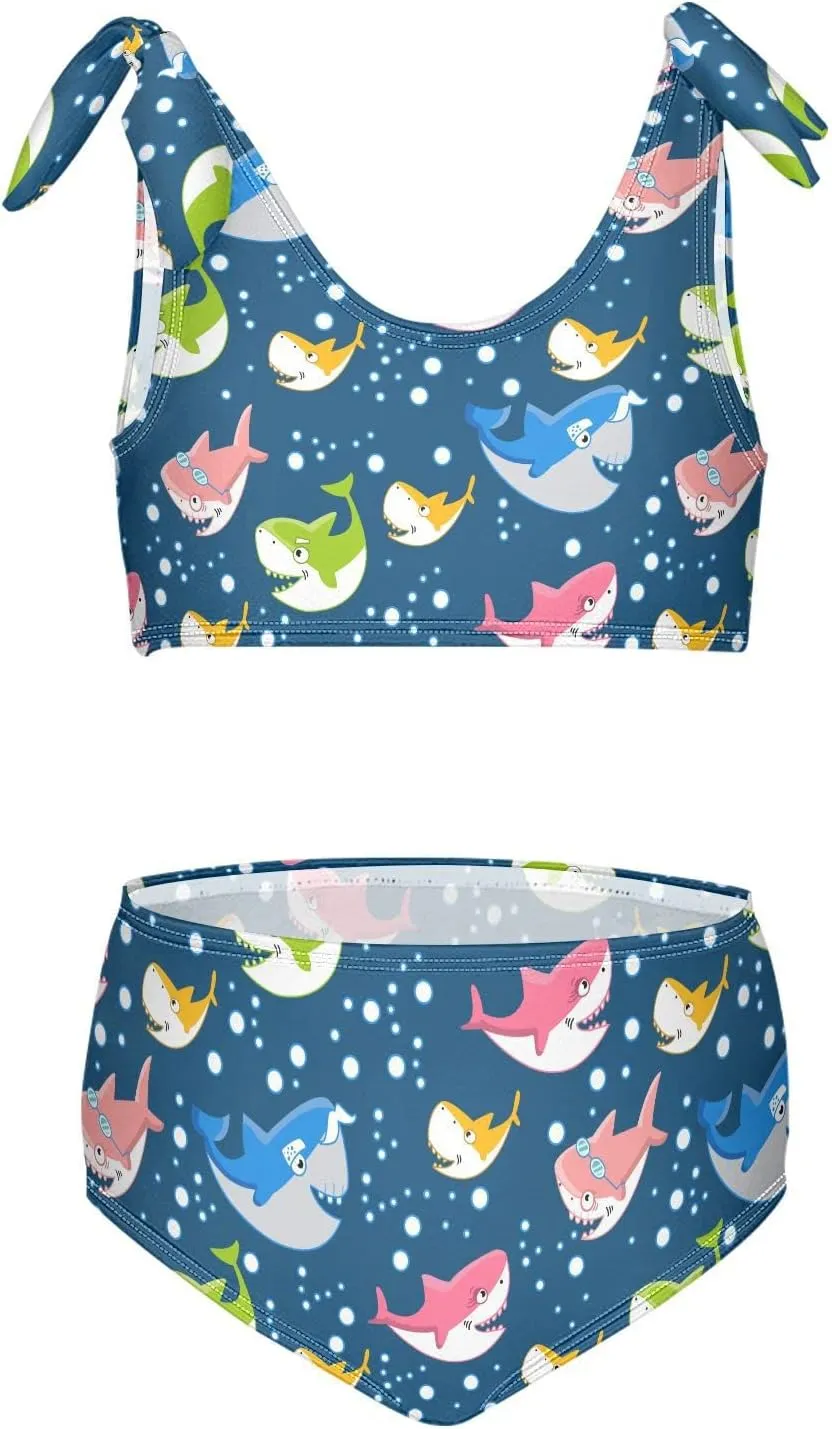 Raccoon and Paw Print Pattern Girls Bikini Sets 2 Piece Swimsuits Bathing Suit Swimwear