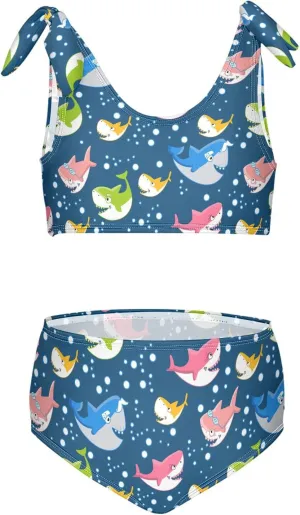Raccoon and Paw Print Pattern Girls Bikini Sets 2 Piece Swimsuits Bathing Suit Swimwear