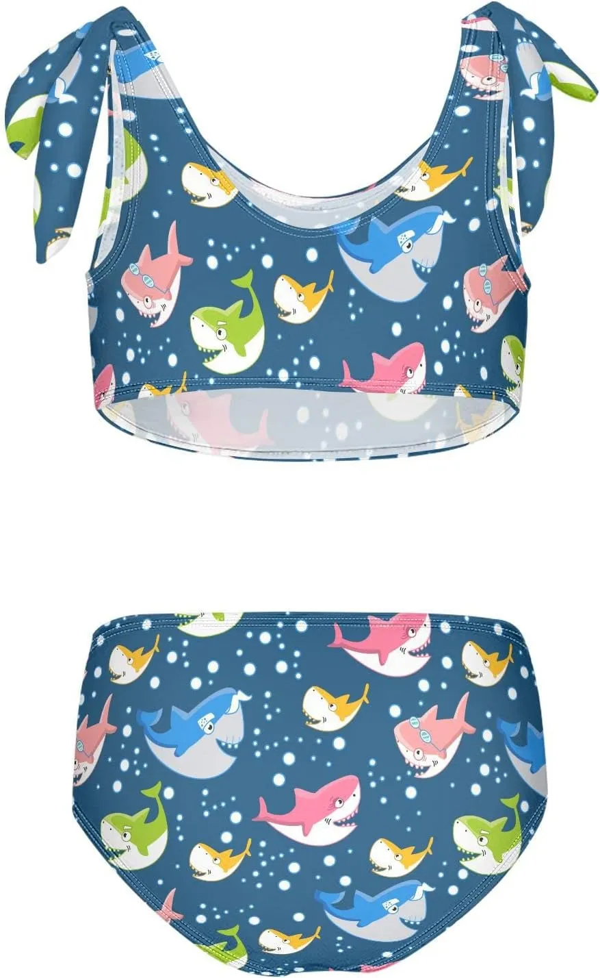 Raccoon and Paw Print Pattern Girls Bikini Sets 2 Piece Swimsuits Bathing Suit Swimwear