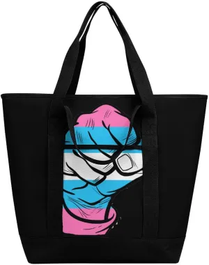 Raised Fist Transgender Flag Shopping Bags Insulated Lunch Bag Shoulder Grocery Bags for Work Travel Beach