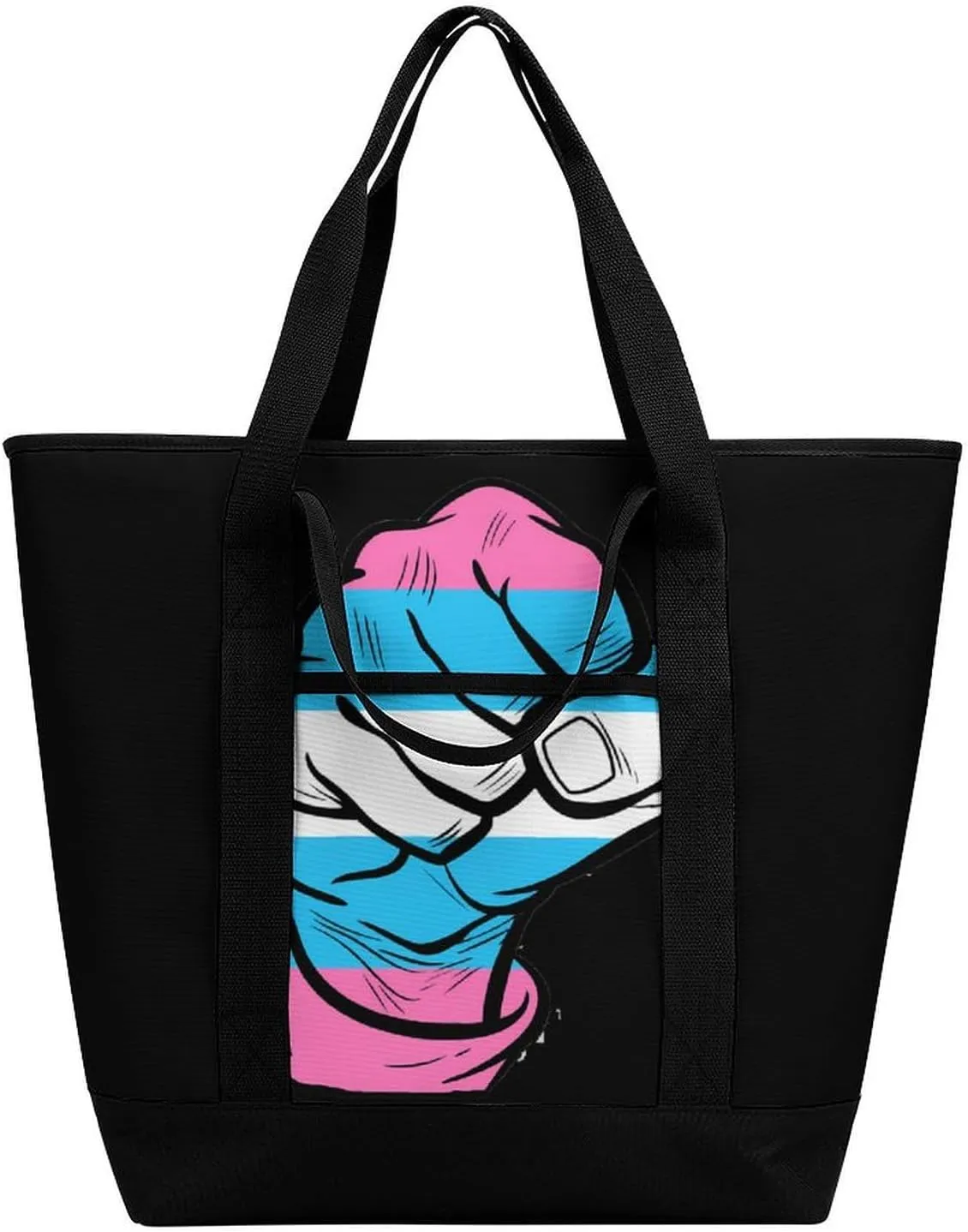 Raised Fist Transgender Flag Shopping Bags Insulated Lunch Bag Shoulder Grocery Bags for Work Travel Beach
