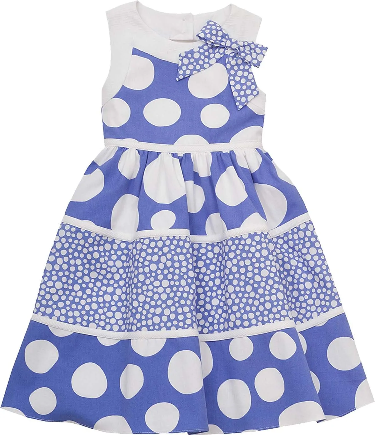 Rare Editions Little Girls 2T-6X Blue White Bow Shoulder Polka Dot Cotton Dress (4T, Periwinkle Blue)