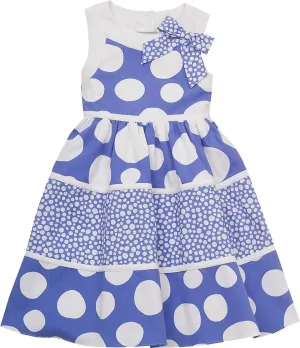 Rare Editions Little Girls 2T-6X Blue White Bow Shoulder Polka Dot Cotton Dress (4T, Periwinkle Blue)