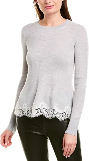 Rebecca Taylor Womens Lace Hem Pullover Gray XS