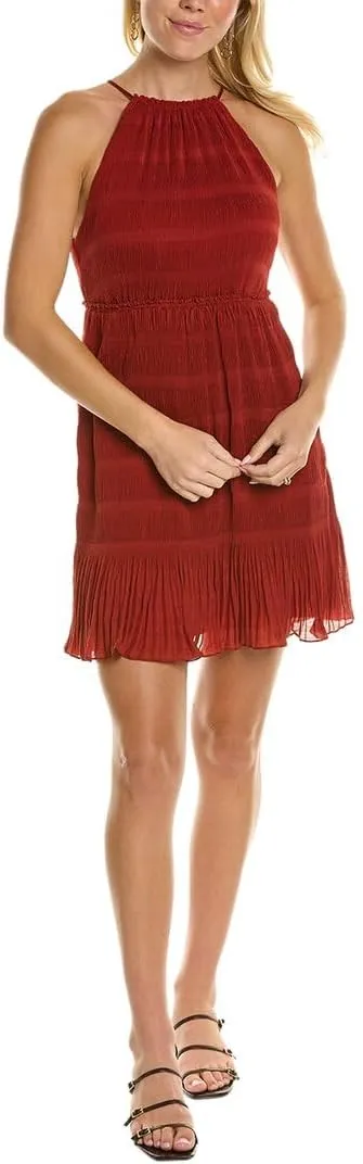 Rebecca Taylor Womens Pleated Voile Short Mini Dress, Xs, Red