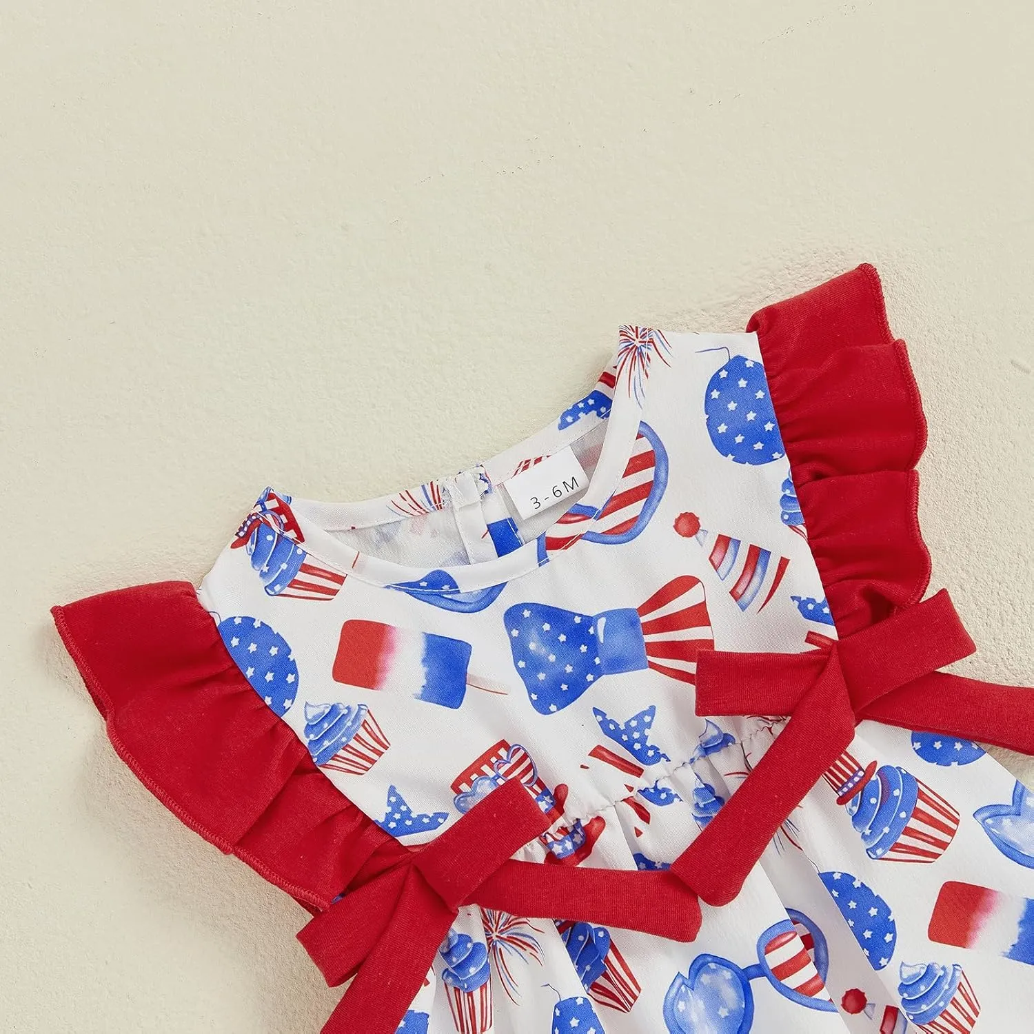 Red Baby Girls Rompers 4th of July Clothes Ice Cream Cake Print Fly Sleeve Summer Bodysuits Jumpsuits