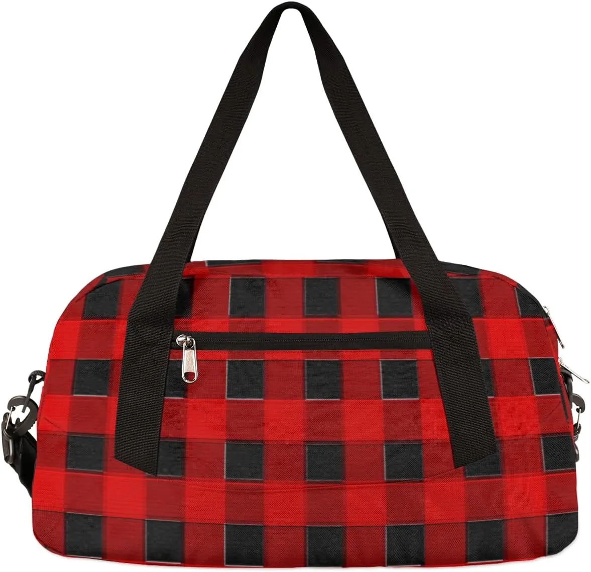 Red Lumberjack Plaid Check Kids Duffel Bag for Girls Boys, Buffalo Plaid Pixel Wind Dance Bag Overnight Small Duffel Bag Carry On Weekend Sports Gym Travel Bag for School Practice Gymnastics Ballet
