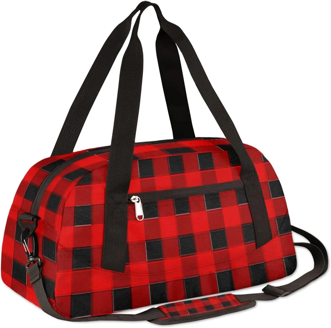 Red Lumberjack Plaid Check Kids Duffel Bag for Girls Boys, Buffalo Plaid Pixel Wind Dance Bag Overnight Small Duffel Bag Carry On Weekend Sports Gym Travel Bag for School Practice Gymnastics Ballet
