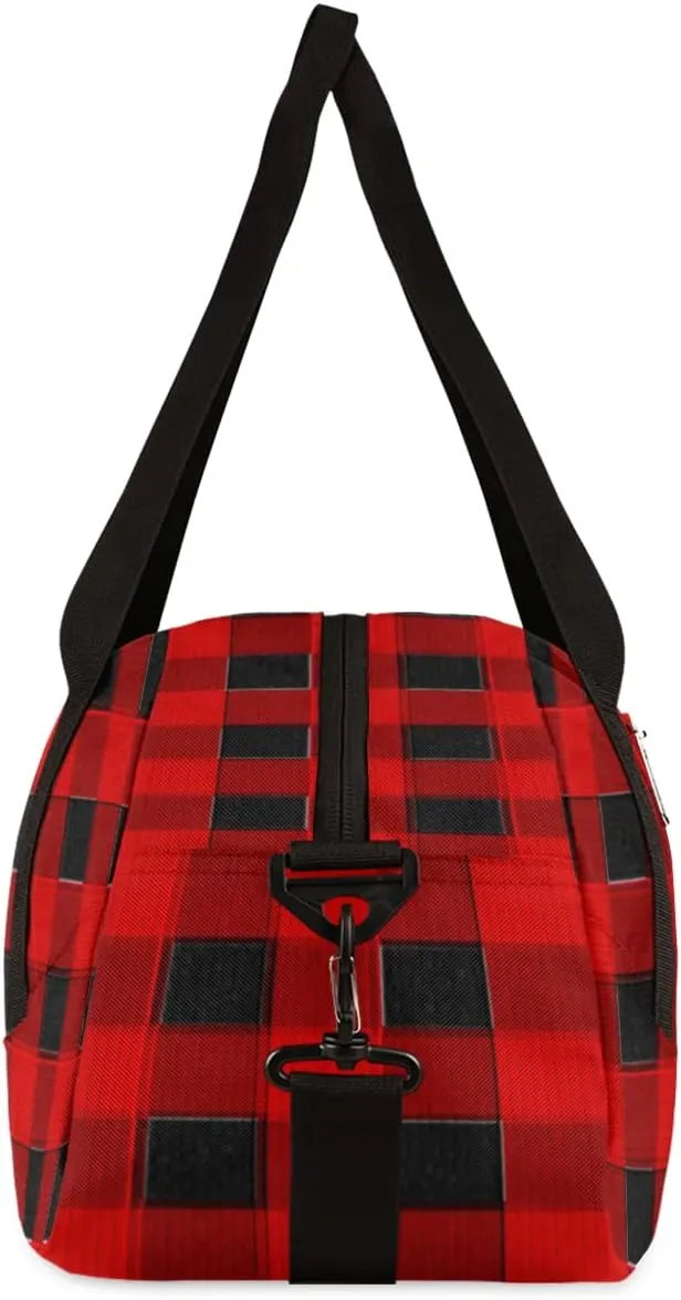 Red Lumberjack Plaid Check Kids Duffel Bag for Girls Boys, Buffalo Plaid Pixel Wind Dance Bag Overnight Small Duffel Bag Carry On Weekend Sports Gym Travel Bag for School Practice Gymnastics Ballet