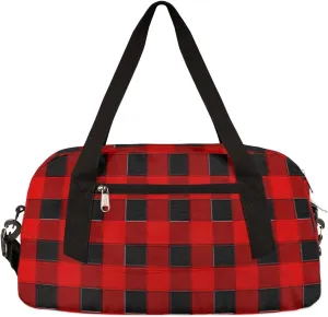 Red Lumberjack Plaid Check Kids Duffel Bag for Girls Boys, Buffalo Plaid Pixel Wind Dance Bag Overnight Small Duffel Bag Carry On Weekend Sports Gym Travel Bag for School Practice Gymnastics Ballet