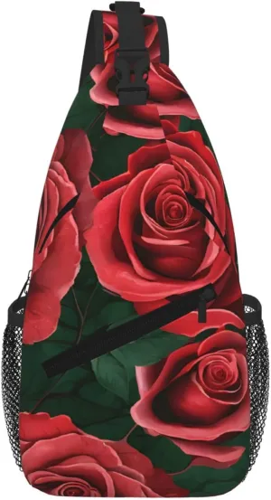 Red Rose Print Cross Chest Bag Diagonally For Short-Distance Travel And Daily Use