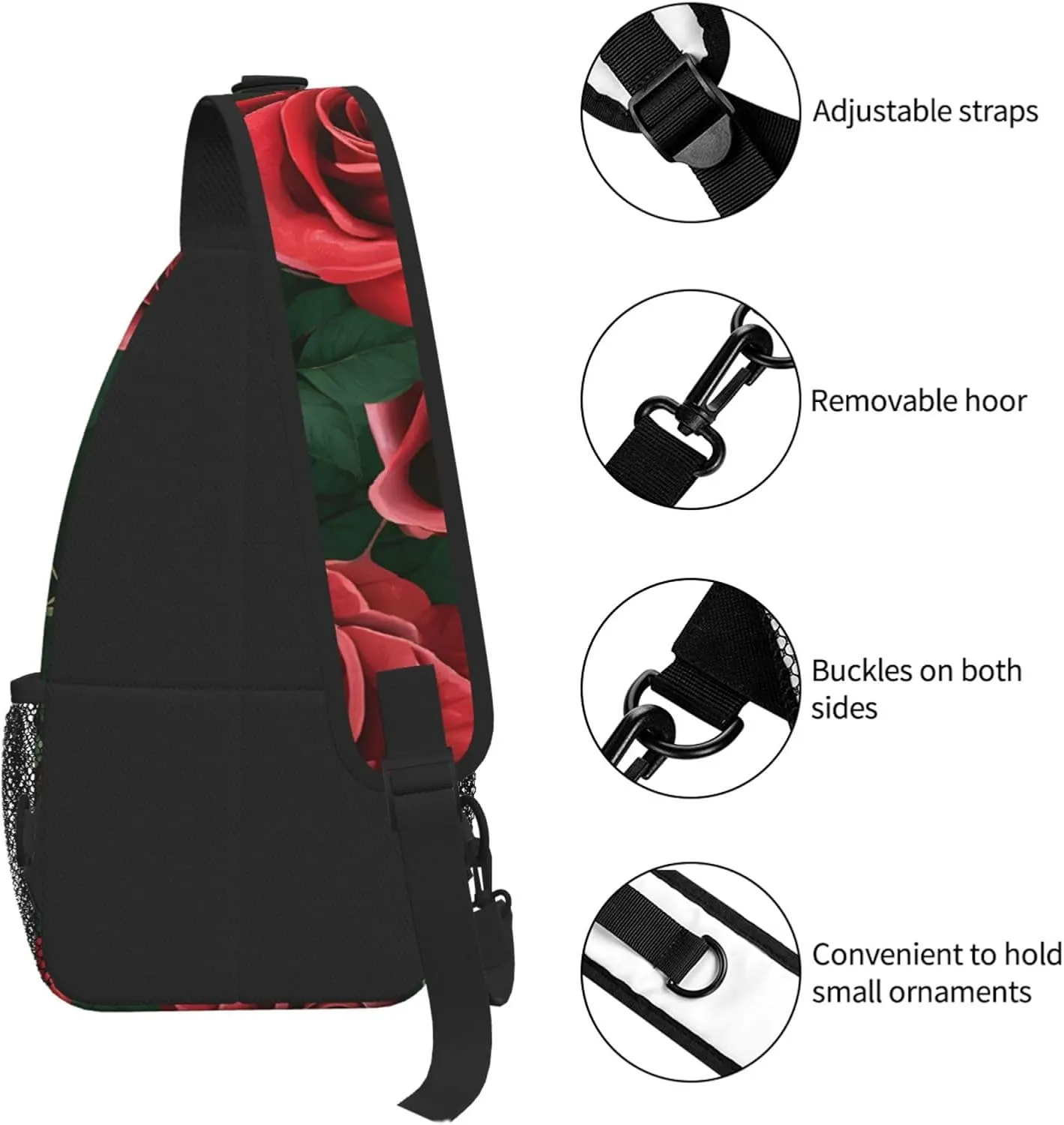 Red Rose Print Cross Chest Bag Diagonally For Short-Distance Travel And Daily Use