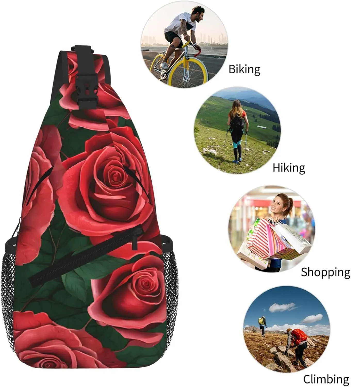 Red Rose Print Cross Chest Bag Diagonally For Short-Distance Travel And Daily Use