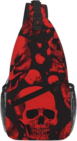 Red Skulls Print Cross Chest Bag Diagonally For Short-Distance Travel And Daily Use