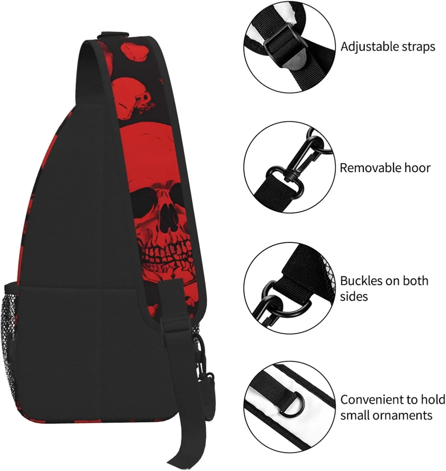 Red Skulls Print Cross Chest Bag Diagonally For Short-Distance Travel And Daily Use