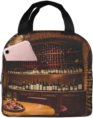 Red Wine Cellar picture print Lunch Bag, Lunch Box Container,Leakproof Insulated, for Work Picnic Travel gifts