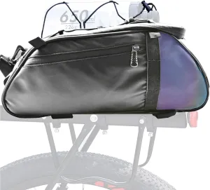reflective rear luggage rack bag, waterproof bicycle saddle back bag, 14L luggage riding back seat carrier storage bag, with shoulder straps, suitable for travel and commuting.